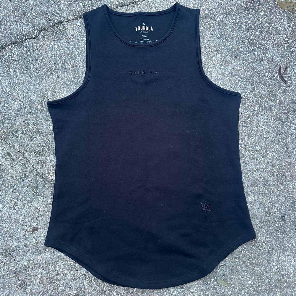 YoungLA Mens MMXIV Embroidered Gym Tank Top Black Medium